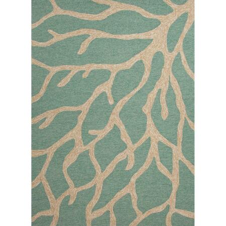 JAIPUR RUGS Coastal Lagoon Hooked Poly Coral Design Rectangle Rug, Teal - 5 ft. x 7 ft. 6 in. RUG122832